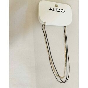 New 3 Strand‎ Necklace Adjustable Length Aldo 15" to 18" Goldtone